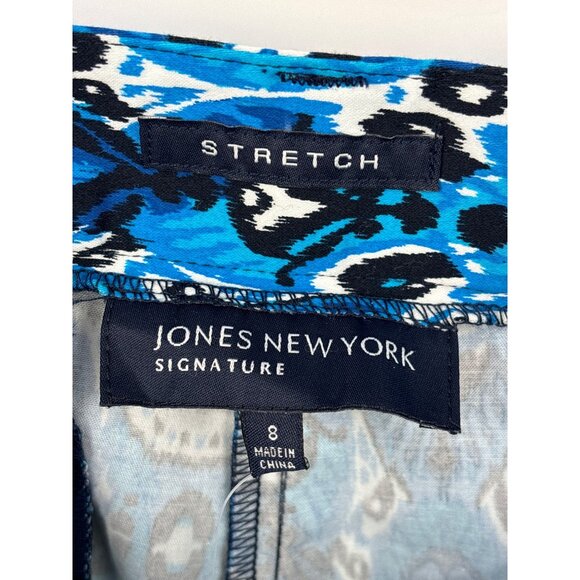 Jones New York Signature Tribal Print Crop Stretch Pant Blue Black Size 8 NEW - Picture 5 of 6